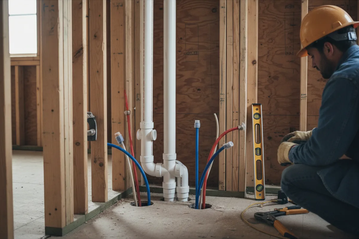 Drain and supply rough-in during Leak Detection in Alplaus