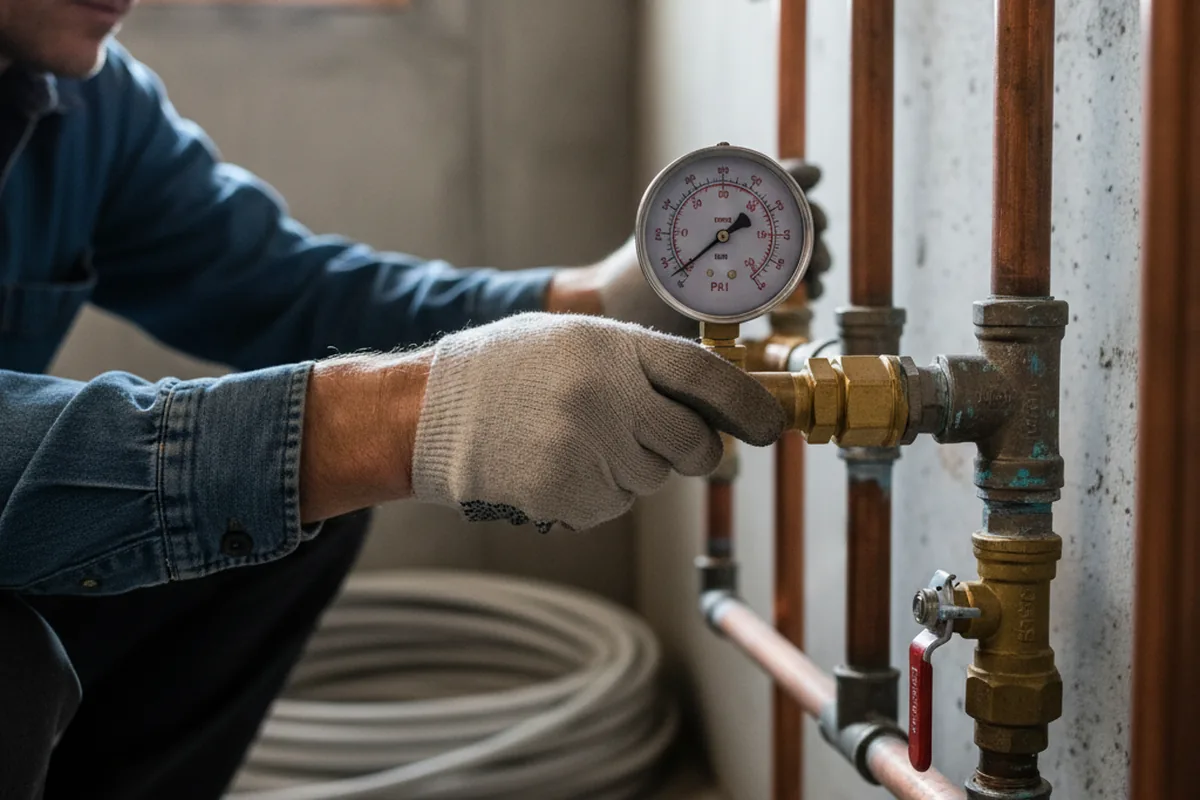 Pressure testing a repaired line during Water Line Repair in Alplaus